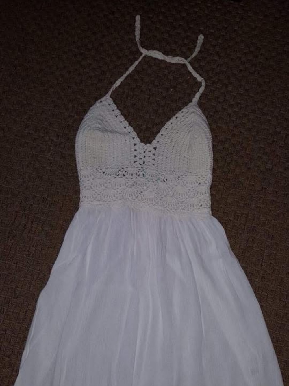 White Crochet Halter Dress
